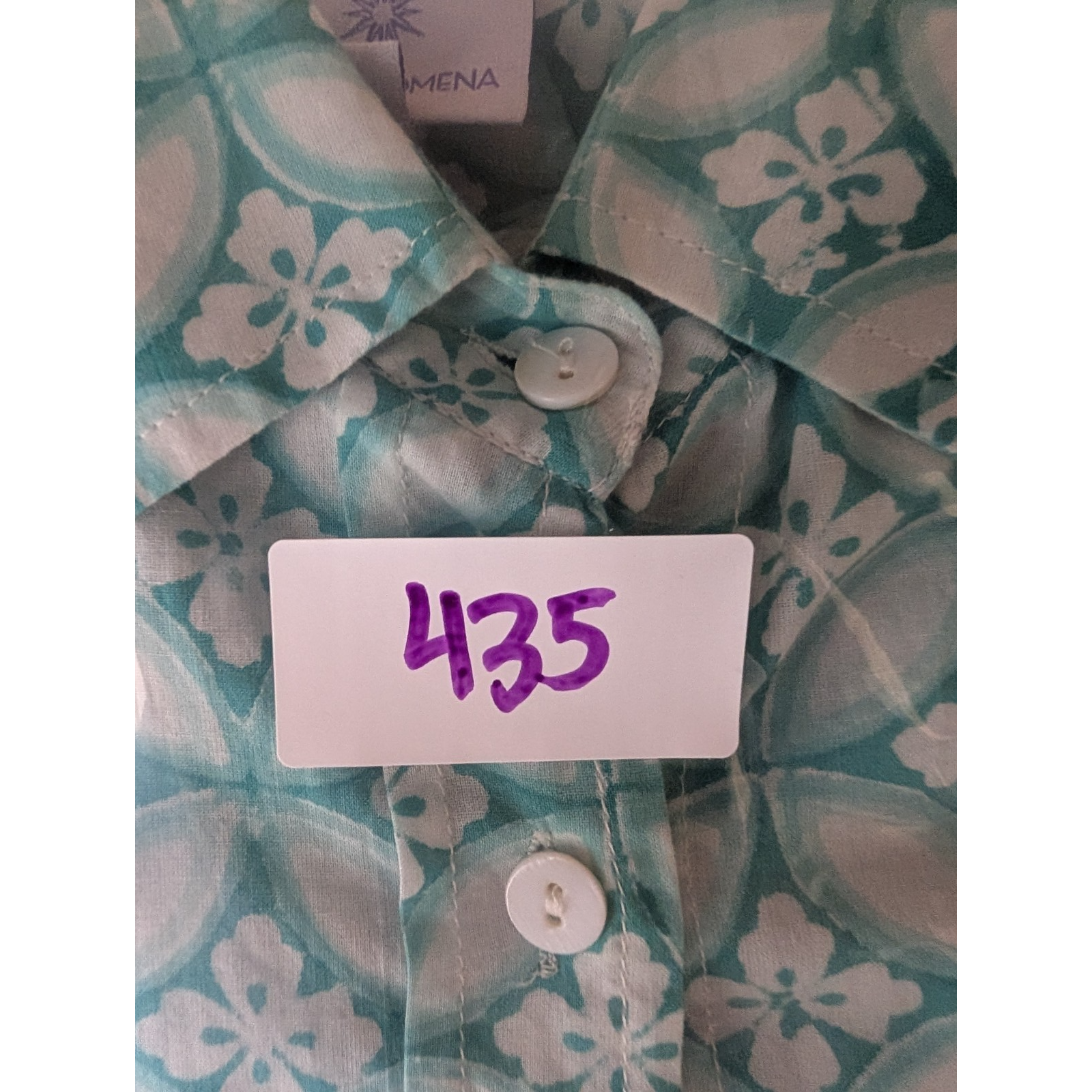 Pax Philomena Nina Aqua Floral Button Down Blouse Medium Boho Lagenlook Artsy — image 6 of 7